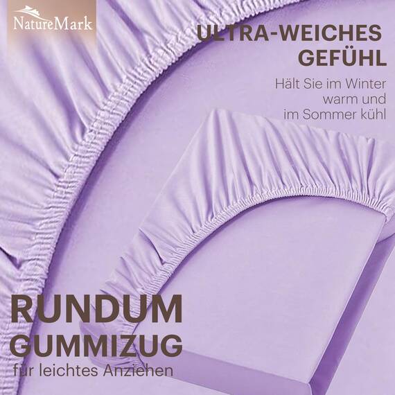 NatureMark 2er Pack Jersey Spannbettlaken, Spannbetttuch 100% Baumwolle in vielen Größen und Farben MARKENQUALITÄT ÖKOTEX Standard 100 | 120x200 cm - Flieder/Lavendel