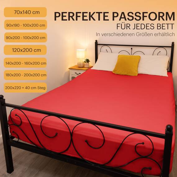 NatureMark 2er Pack Jersey Spannbettlaken, Spannbetttuch 100% Baumwolle in vielen Größen und Farben MARKENQUALITÄT ÖKOTEX Standard 100 | 120x200 cm - rot