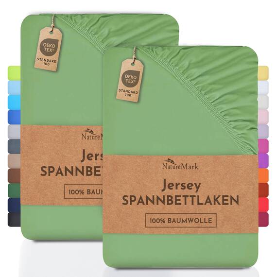 NatureMark 2er Pack Jersey Spannbettlaken, Spannbetttuch 100% Baumwolle in vielen Größen und Farben MARKENQUALITÄT ÖKOTEX Standard 100 | 180 x 200 cm - 200 x 200 cm - Jade