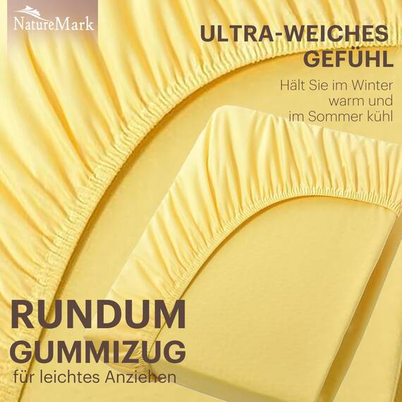 NatureMark 2er Pack Jersey Spannbettlaken, Spannbetttuch 100% Baumwolle in vielen Größen und Farben MARKENQUALITÄT ÖKOTEX Standard 100 | 140 x 200 cm - 160 x 200 cm - gelb