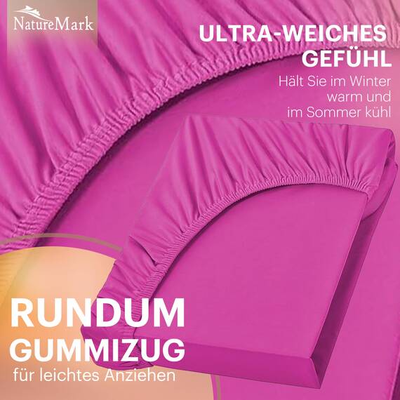 NatureMark 2er Pack Jersey Spannbettlaken, Spannbetttuch 100% Baumwolle in vielen Größen und Farben MARKENQUALITÄT ÖKOTEX Standard 100 | 120x200 cm - pink