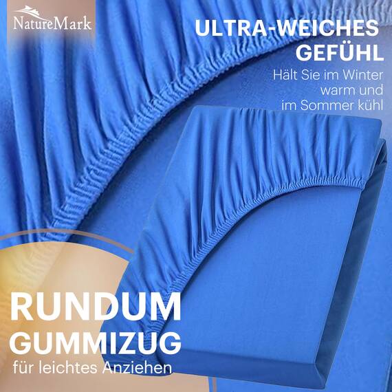 NatureMark 2er Pack Jersey Spannbettlaken, Spannbetttuch 100% Baumwolle in vielen Größen und Farben MARKENQUALITÄT ÖKOTEX Standard 100 | 200x220 cm +40 Steg - Navy/Royal