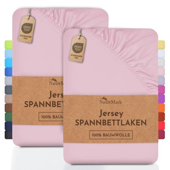 NatureMark 2er Pack Jersey Spannbettlaken, Spannbetttuch 100% Baumwolle in vielen Größen und Farben MARKENQUALITÄT ÖKOTEX Standard 100 | 180 x 200 cm - 200 x 200 cm - rosa