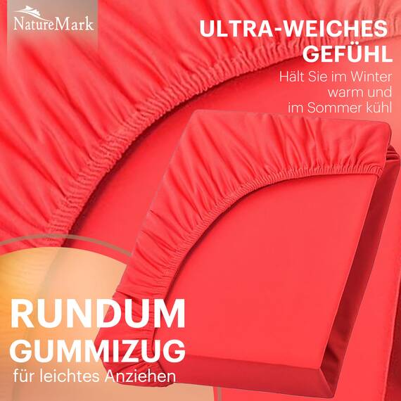 NatureMark 2er Pack Kinder Jersey Spannbettlaken, Spannbetttuch 100% Baumwolle in vielen Größen und Farben MARKENQUALITÄT ÖKOTEX Standard 100 | 70x140 cm - rot