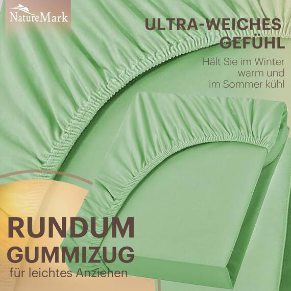 NatureMark 2er Pack Jersey Spannbettlaken, Spannbetttuch 100% Baumwolle in vielen Größen und Farben MARKENQUALITÄT ÖKOTEX Standard 100 | 140 x 200 cm - 160 x 200 cm - Jade