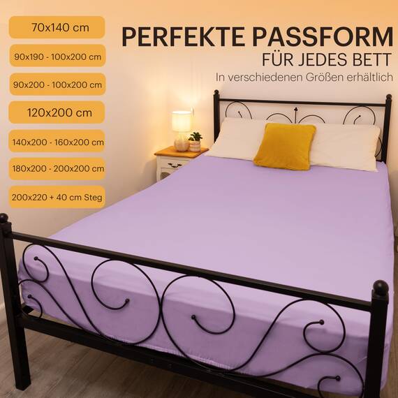 NatureMark 2er Pack Jersey Spannbettlaken, Spannbetttuch 100% Baumwolle in vielen Größen und Farben MARKENQUALITÄT ÖKOTEX Standard 100 | 180 x 200 cm - 200 x 200 cm - Flieder/Lavendel