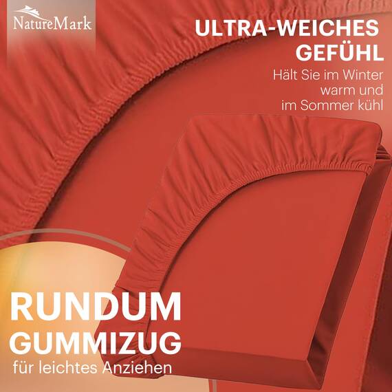 NatureMark 2er Pack Jersey Spannbettlaken, Spannbetttuch 100% Baumwolle in vielen Größen und Farben MARKENQUALITÄT ÖKOTEX Standard 100 | 120x200 cm - rost rot