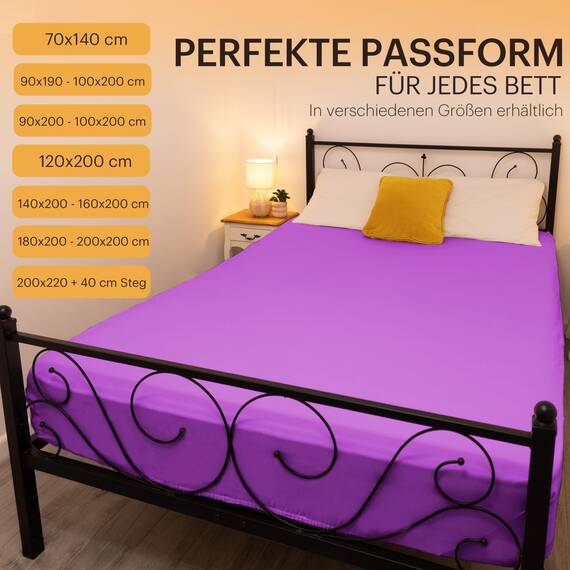 NatureMark 2er Pack Jersey Spannbettlaken, Spannbetttuch 100% Baumwolle in vielen Größen und Farben MARKENQUALITÄT ÖKOTEX Standard 100 | 200x220 cm +40 Steg - lila
