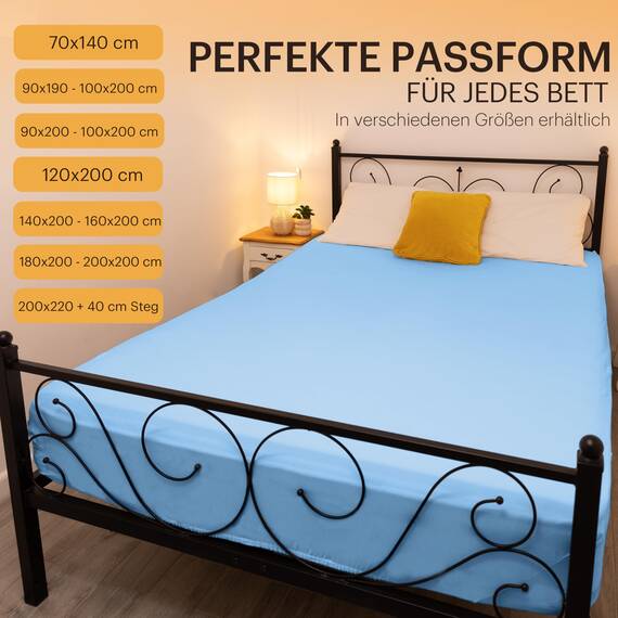 NatureMark 2er Pack Jersey Spannbettlaken, Spannbetttuch 100% Baumwolle in vielen Größen und Farben MARKENQUALITÄT ÖKOTEX Standard 100 | 140 x 200 cm - 160 x 200 cm - hell blau