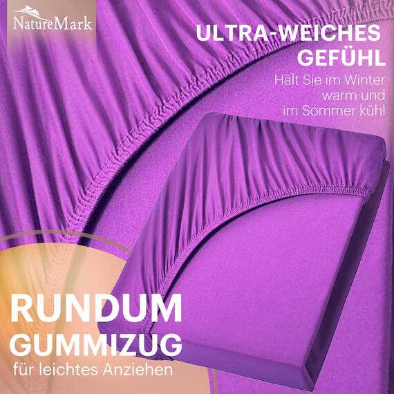 NatureMark 2er Pack Kinder Jersey Spannbettlaken, Spannbetttuch 100% Baumwolle in vielen Größen und Farben MARKENQUALITÄT ÖKOTEX Standard 100 | 70x140 cm - lila