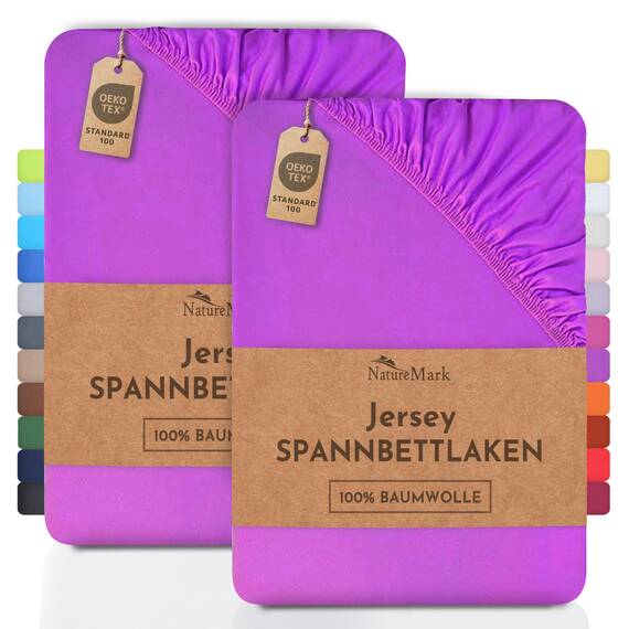 NatureMark 2er Pack Jersey Spannbettlaken, Spannbetttuch 100% Baumwolle in vielen Größen und Farben MARKENQUALITÄT ÖKOTEX Standard 100 | 140 x 200 cm - 160 x 200 cm - lila