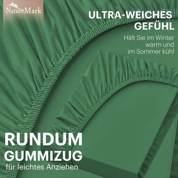 NatureMark 2er Pack Jersey Spannbettlaken, Spannbetttuch 100% Baumwolle in vielen Größen und Farben MARKENQUALITÄT ÖKOTEX Standard 100 | 140 x 200 cm - 160 x 200 cm - dunkel grün
