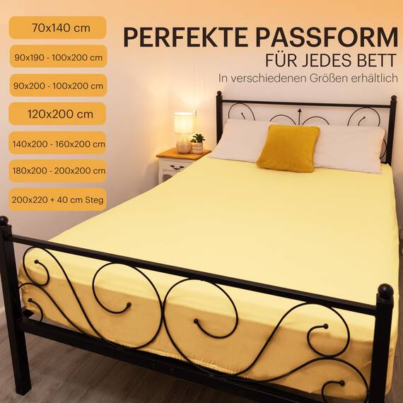 NatureMark 2er Pack Jersey Spannbettlaken, Spannbetttuch 100% Baumwolle in vielen Größen und Farben MARKENQUALITÄT ÖKOTEX Standard 100 | 120x200 cm - gelb