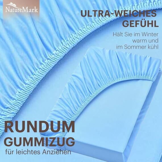 NatureMark 2er Pack Jersey Spannbettlaken, Spannbetttuch 100% Baumwolle in vielen Größen und Farben MARKENQUALITÄT ÖKOTEX Standard 100 | 140 x 200 cm - 160 x 200 cm - hell blau