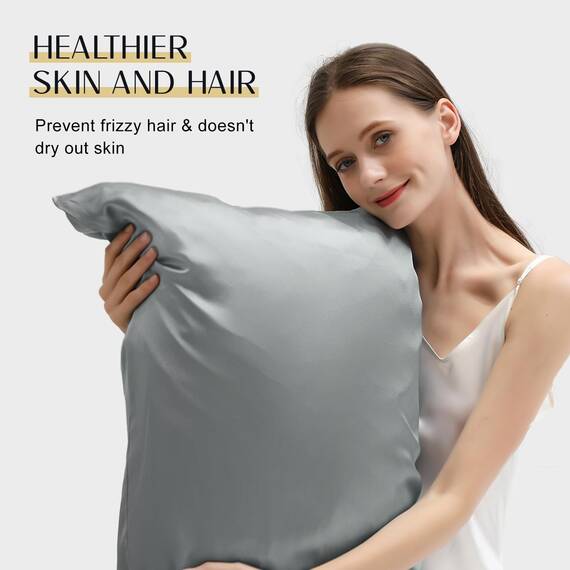 ZIMASILK Kissenbezug aus Reiner Maulbeerseide, für Gesundheit von Haar und Haut, mit verstärktem, verstecktem Reißverschluss, doppelseitig, Seide, Klasse 6A, Geschenk-Box, (Standard 50 x 75 cm, grau)