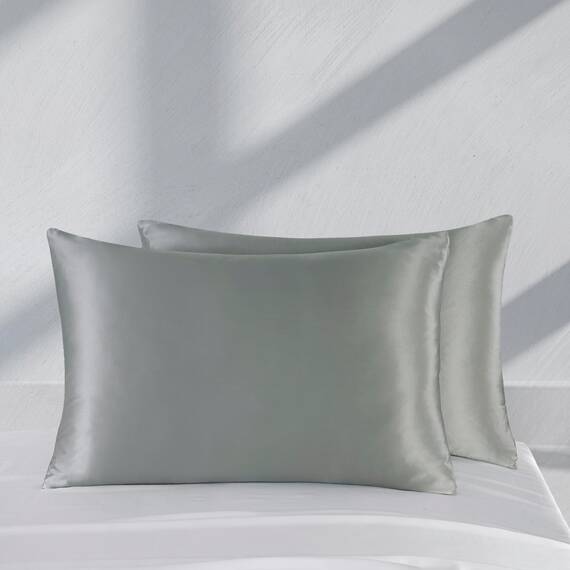 ZIMASILK Kissenbezug aus Reiner Maulbeerseide, für Gesundheit von Haar und Haut, mit verstärktem, verstecktem Reißverschluss, doppelseitig, Seide, Klasse 6A, Geschenk-Box, (Standard 50 x 75 cm, grau)