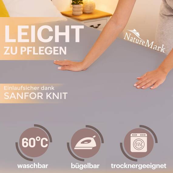 NatureMark 2er Pack Jersey Spannbettlaken, Spannbetttuch 100% Baumwolle in vielen Größen und Farben MARKENQUALITÄT ÖKOTEX Standard 100 | 90 x 200 cm - 100 x 200 cm - Sand/Silber