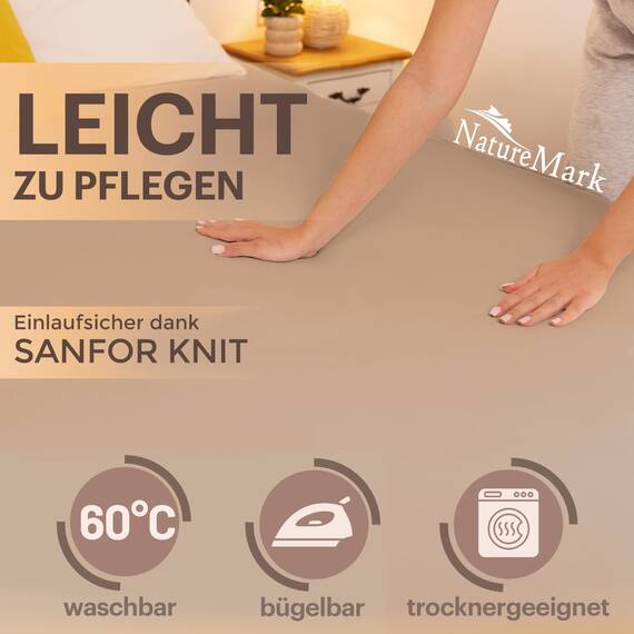 NatureMark 2er Pack Jersey Spannbettlaken, Spannbetttuch 100% Baumwolle in vielen Größen und Farben MARKENQUALITÄT ÖKOTEX Standard 100 | 140 x 200 cm - 160 x 200 cm - Sand/beige