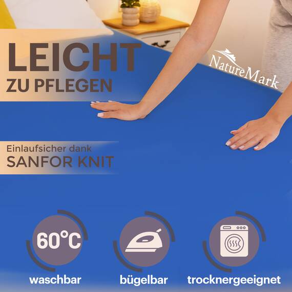 NatureMark 2er Pack Jersey Spannbettlaken, Spannbetttuch 100% Baumwolle in vielen Größen und Farben MARKENQUALITÄT ÖKOTEX Standard 100 | 120x200 cm - royal blau