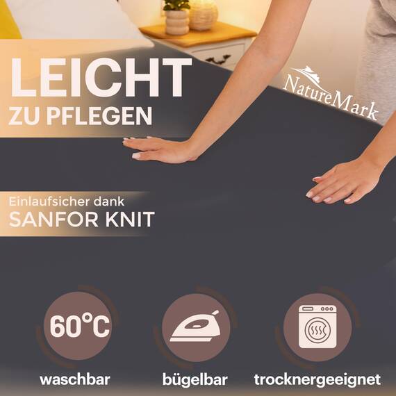 NatureMark 2er Pack Jersey Spannbettlaken, Spannbetttuch 100% Baumwolle in vielen Größen und Farben MARKENQUALITÄT ÖKOTEX Standard 100 | 90 x 200 cm - 100 x 200 cm - Schwarz Silber
