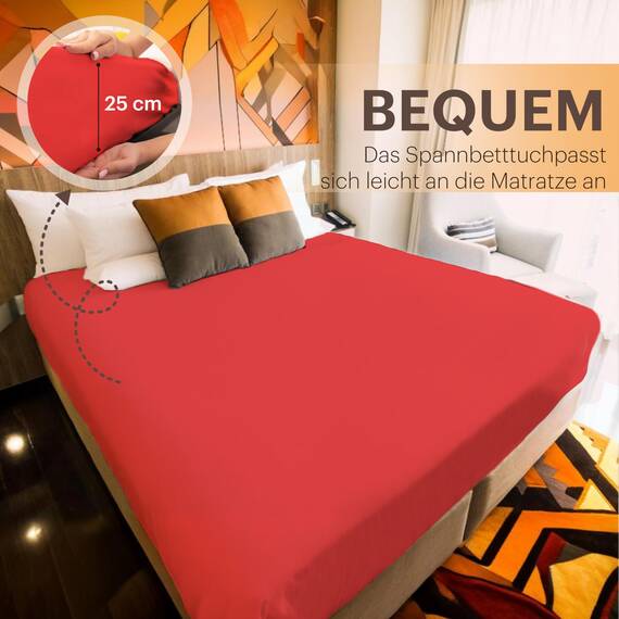 NatureMark 2er Pack Jersey Spannbettlaken, Spannbetttuch 100% Baumwolle in vielen Größen und Farben MARKENQUALITÄT ÖKOTEX Standard 100 | 180 x 200 cm - 200 x 200 cm - rot