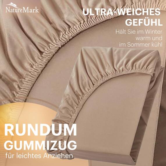 NatureMark 2er Pack Jersey Spannbettlaken, Spannbetttuch 100% Baumwolle in vielen Größen und Farben MARKENQUALITÄT ÖKOTEX Standard 100 | 90 x 200 cm - 100 x 200 cm - Sand/beige