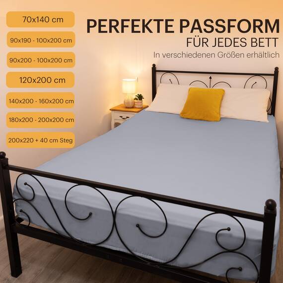 NatureMark 2er Pack Jersey Spannbettlaken, Spannbetttuch 100% Baumwolle in vielen Größen und Farben MARKENQUALITÄT ÖKOTEX Standard 100 | 200x220 cm +40 Steg - Silber grau