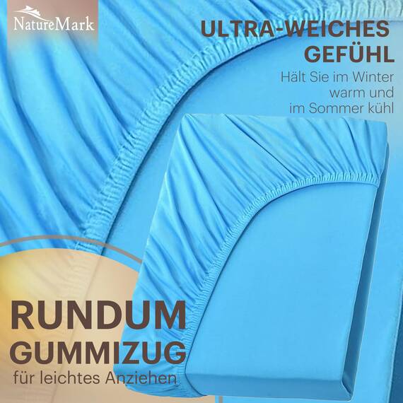 NatureMark 2er Pack Jersey Spannbettlaken, Spannbetttuch 100% Baumwolle in vielen Größen und Farben MARKENQUALITÄT ÖKOTEX Standard 100 | 90 x 200 cm - 100 x 200 cm - türkis