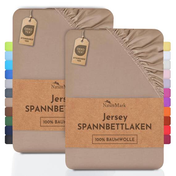 NatureMark 2er Pack Jersey Spannbettlaken, Spannbetttuch 100% Baumwolle in vielen Größen und Farben MARKENQUALITÄT ÖKOTEX Standard 100 | 140 x 200 cm - 160 x 200 cm - Sand/beige