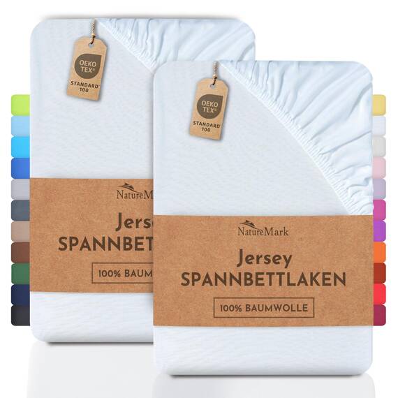 NatureMark 2er Pack Kinder Jersey Spannbettlaken, Spannbetttuch 100% Baumwolle in vielen Größen und Farben MARKENQUALITÄT ÖKOTEX Standard 100 | 70x140 cm - weiß
