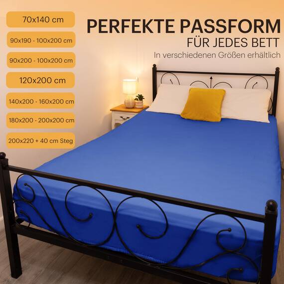 NatureMark 2er Pack Jersey Spannbettlaken, Spannbetttuch 100% Baumwolle in vielen Größen und Farben MARKENQUALITÄT ÖKOTEX Standard 100 | 200x220 cm +40 Steg - royal blau