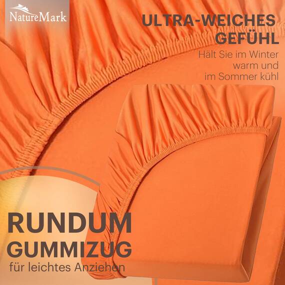 NatureMark 2er Pack Jersey Spannbettlaken, Spannbetttuch 100% Baumwolle in vielen Größen und Farben MARKENQUALITÄT ÖKOTEX Standard 100 | 90 x 200 cm - 100 x 200 cm - terrakotta