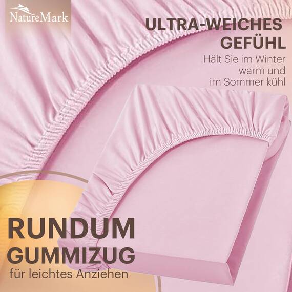 NatureMark 2er Pack Jersey Spannbettlaken, Spannbetttuch 100% Baumwolle in vielen Größen und Farben MARKENQUALITÄT ÖKOTEX Standard 100 | 200x220 cm +40 Steg - rosa