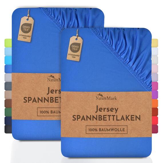 NatureMark 2er Pack Jersey Spannbettlaken, Spannbetttuch 100% Baumwolle in vielen Größen und Farben MARKENQUALITÄT ÖKOTEX Standard 100 | 180 x 200 cm - 200 x 200 cm - royal blau