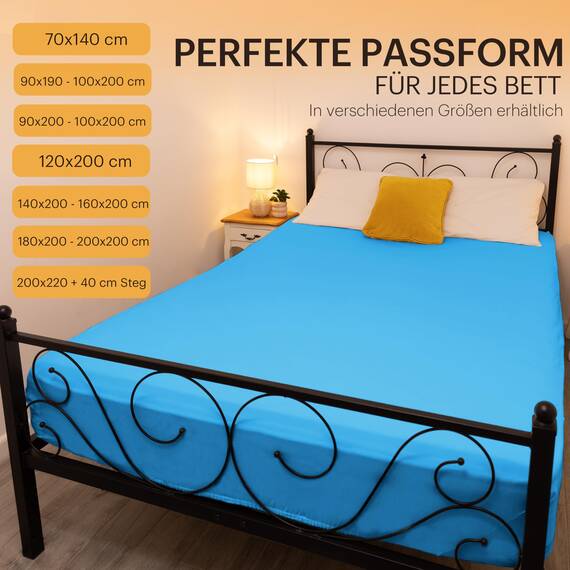 NatureMark 2er Pack Jersey Spannbettlaken, Spannbetttuch 100% Baumwolle in vielen Größen und Farben MARKENQUALITÄT ÖKOTEX Standard 100 | 140 x 200 cm - 160 x 200 cm - türkis