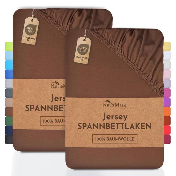 NatureMark 2er Pack Jersey Spannbettlaken, Spannbetttuch 100% Baumwolle in vielen Größen und Farben MARKENQUALITÄT ÖKOTEX Standard 100 | 140 x 200 cm - 160 x 200 cm - Schoko braun