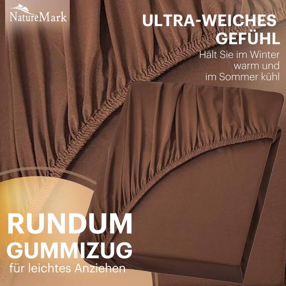 NatureMark 2er Pack Jersey Spannbettlaken, Spannbetttuch 100% Baumwolle in vielen Größen und Farben MARKENQUALITÄT ÖKOTEX Standard 100 | 140 x 200 cm - 160 x 200 cm - Schoko braun