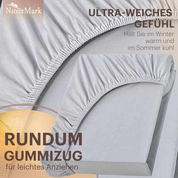NatureMark 2er Pack Kinder Jersey Spannbettlaken, Spannbetttuch 100% Baumwolle in vielen Größen und Farben MARKENQUALITÄT ÖKOTEX Standard 100 | 70x140 cm - Silber grau
