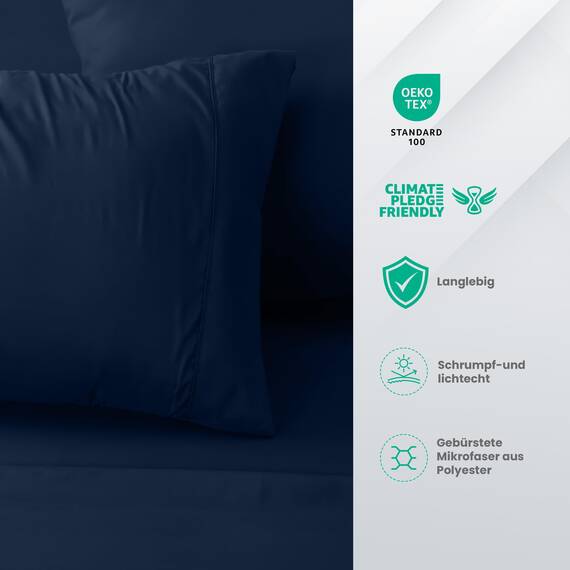 Utopia Bedding 4 Teilige Bettlaken Set 180x200 cm, Marineblau - Polyester Microfaser, Oeko-Tex Zertifiziert, 1 Spannbettlaken 180x200 cm, 1 Bettlaken 270x290 cm und 2 Kissenbezüge 50x75 cm