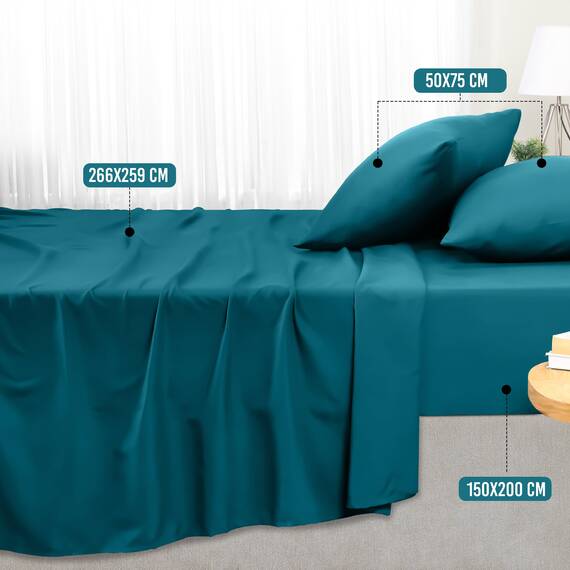 Utopia Bedding 4 Teilige Bettlaken Set 150x200 cm, Denim Blau - Polyester Microfaser, Oeko-Tex Zertifiziert, 1 Spannbettlaken 150x200 cm, 1 Bettlaken 266x259 cm und 2 Kissenbezüge 50x75 cm