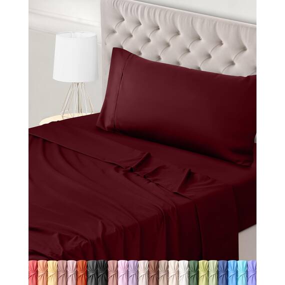 Utopia Bedding 3 Teilige Bettlaken Set 90x190 cm, Burgunderrot - Polyester Microfaser, Oeko-Tex Zertifiziert, 1 Spannbettlaken 90x190 cm, 1 Bettlaken 167x243 cm und 1 Kissenbezug 50x75 cm
