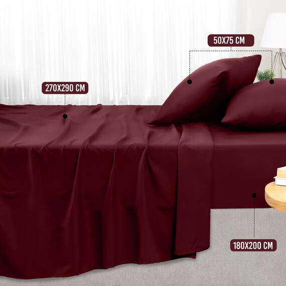 Utopia Bedding 4 Teilige Bettlaken Set 180x200 cm, Burgunderrot - Polyester Microfaser, Oeko-Tex Zertifiziert, 1 Spannbettlaken 180x200 cm, 1 Bettlaken 270x290 cm und 2 Kissenbezüge 50x75 cm