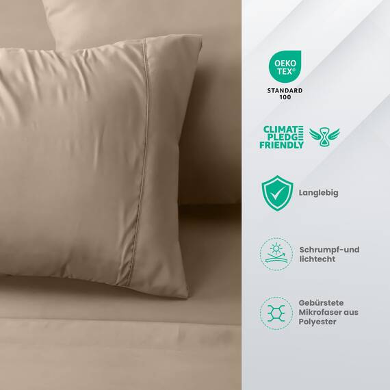 Utopia Bedding 4 Teilige Bettlaken Set 150x200 cm, Sand - Polyester Microfaser, Oeko-Tex Zertifiziert, 1 Spannbettlaken 150x200 cm, 1 Bettlaken 266x259 cm und 2 Kissenbezüge 50x75 cm