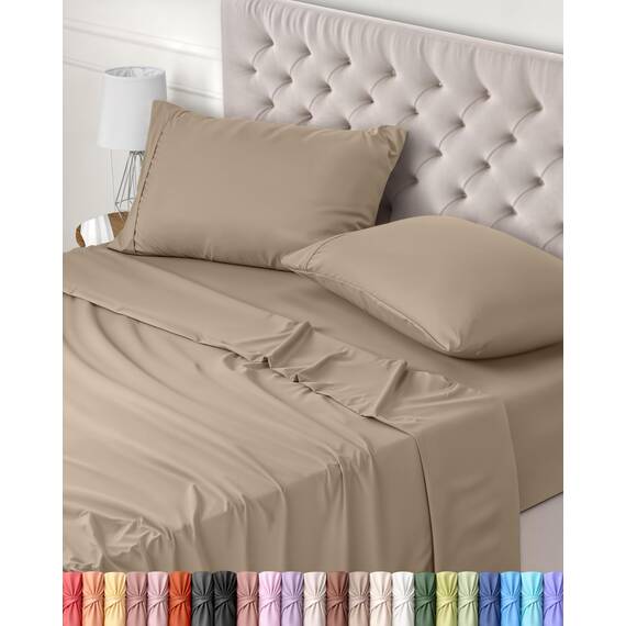 Utopia Bedding 4 Teilige Bettlaken Set 135x190 cm, Sand - Polyester Microfaser, Oeko-Tex Zertifiziert, 1 Spannbettlaken 135x190 cm, 1 Bettlaken 225x255 cm und 2 Kissenbezüge 50x75 cm
