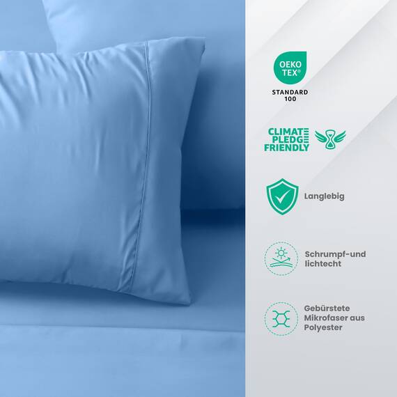 Utopia Bedding 4 Teilige Bettlaken Set 135x190 cm, Niederländisches Blau - Polyester Microfaser, Oeko-Tex Zertifiziert, 1 Spannbettlaken 135x190 cm, 1 Bettlaken 225x255 cm und 2 Kissenbezüge 50x75 cm