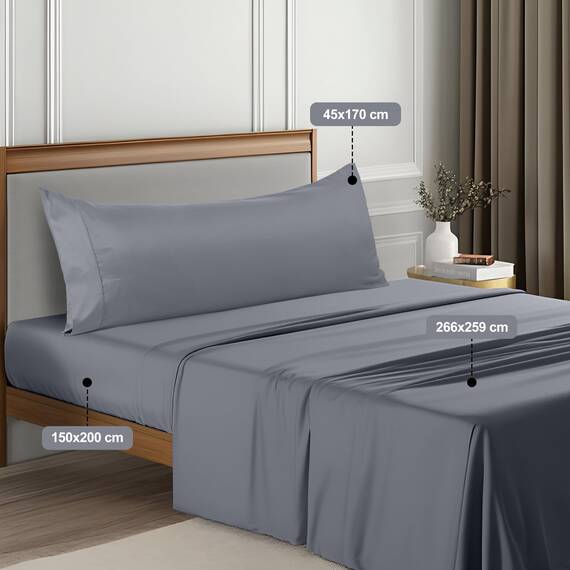 Utopia Bedding 3 Teilige Bettlaken Set 150x200 cm, Grau - Polyester Microfaser, Oeko-Tex Zertifiziert, 1 Spannbettlaken 150x200 cm, 1 Bettlaken 266x259 cm und 1 Kissenbezug 45x170 cm