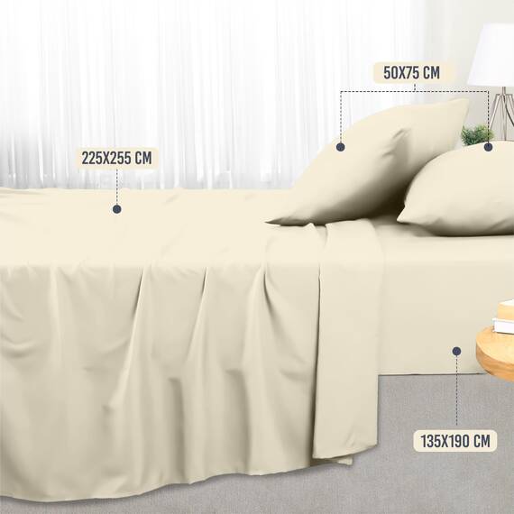 Utopia Bedding 4 Teilige Bettlaken Set 135x190 cm, Elfenbein - Polyester Microfaser, Oeko-Tex Zertifiziert, 1 Spannbettlaken 135x190 cm, 1 Bettlaken 225x255 cm und 2 Kissenbezüge 50x75 cm
