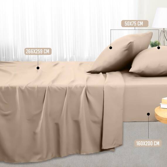Utopia Bedding 4 Teilige Bettlaken Set 160x200 cm, Beige - Polyester Microfaser, Oeko-Tex Zertifiziert, 1 Spannbettlaken 160x200 cm, 1 Bettlaken 266x259 cm und 2 Kissenbezüge 50x75 cm