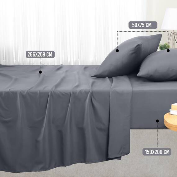 Utopia Bedding 4 Teilige Bettlaken Set 150x200 cm, Grau - Polyester Microfaser, Oeko-Tex Zertifiziert, 1 Spannbettlaken 150x200 cm, 1 Bettlaken 266x259 cm und 2 Kissenbezüge 50x75 cm