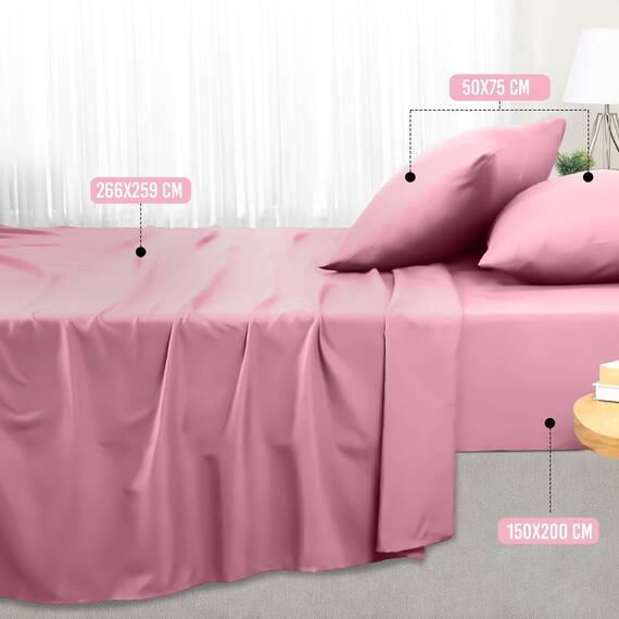 Utopia Bedding 4 Teilige Bettlaken Set 150x200 cm, Rosa - Polyester Microfaser, Oeko-Tex Zertifiziert, 1 Spannbettlaken 150x200 cm, 1 Bettlaken 266x259 cm und 2 Kissenbezüge 50x75 cm